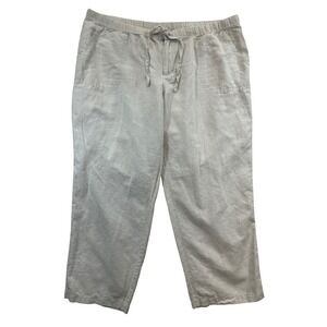 Liz‎ Claiborne Pants Womens XXL Beige Linen Blend Drawstring Waist Crop